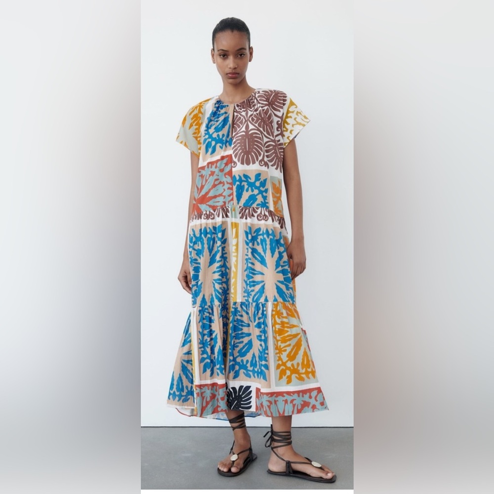 ZARA Colorful Patterned Kaftan dress size extra small - Picture 2 of 10